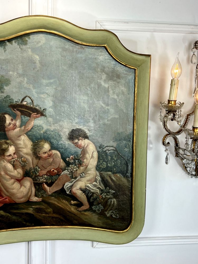 DIPINTO DI FALEGNAMERIA / PIANO DELLA PORTA / OLIO SU TELA CON DECORAZIONE DI PUTTI