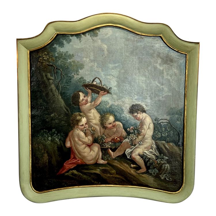DIPINTO DI FALEGNAMERIA / PIANO DELLA PORTA / OLIO SU TELA CON DECORAZIONE DI PUTTI