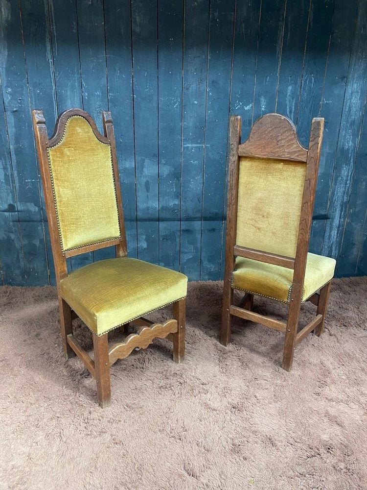 Set of 6 High-Back Oak Chairs, Circa 1950