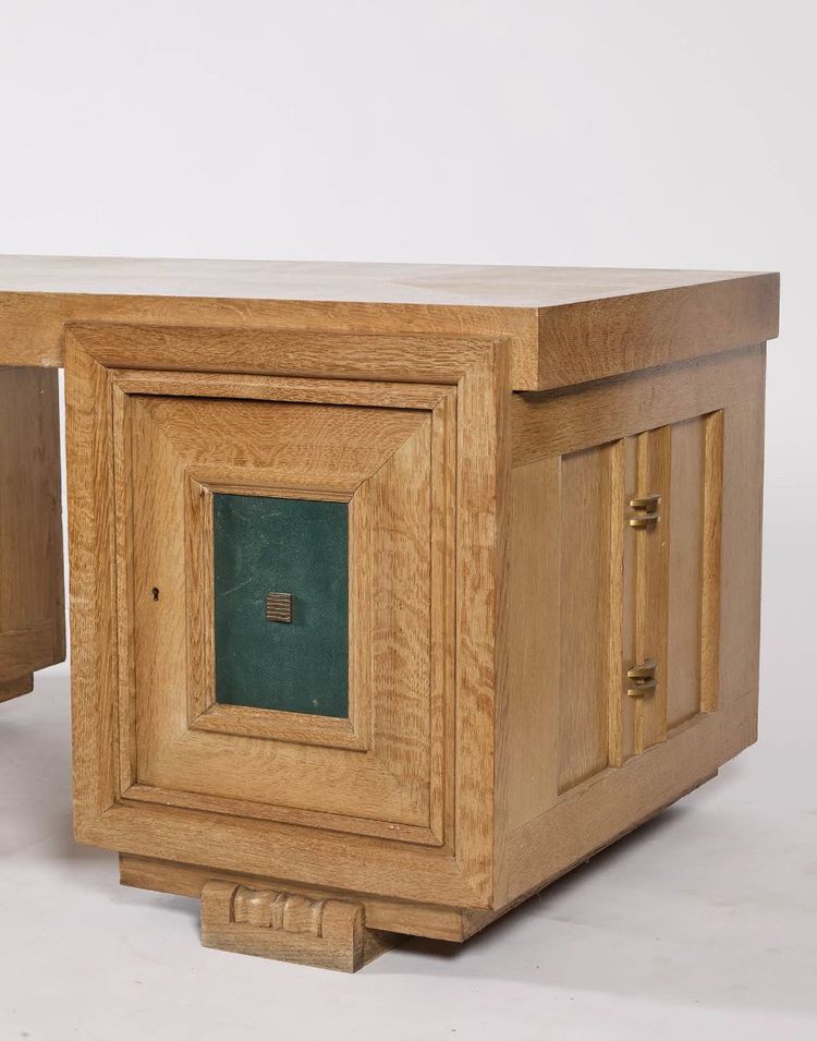 Charles Dudouyt ( 1885-1946 ) Scrivania e poltrona in rovere Art Déco 1940 circa