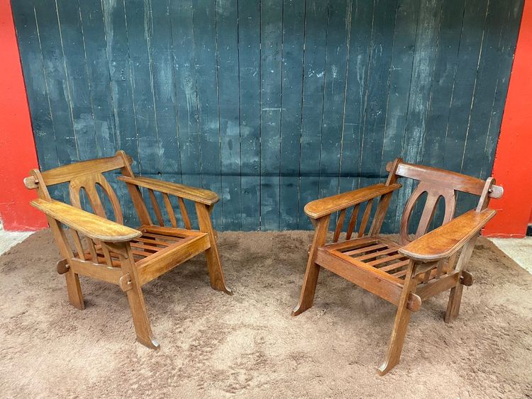 Pair of Arts and Crafts Style Teak Armchairs