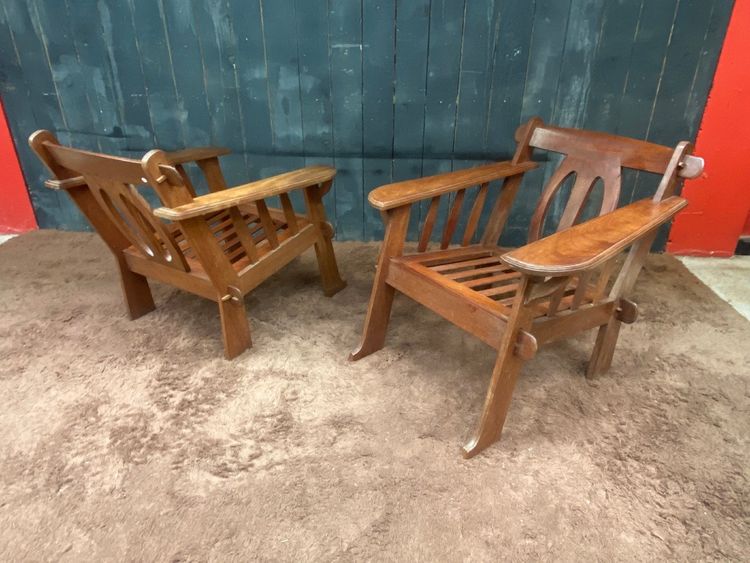 Pair of Arts and Crafts Style Teak Armchairs