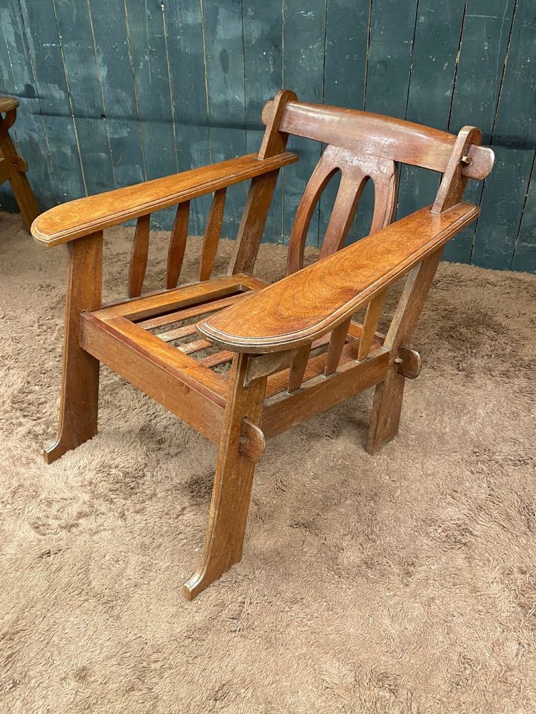 Pair of Arts and Crafts Style Teak Armchairs