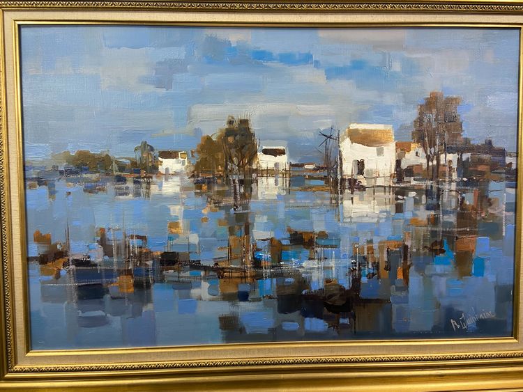 Large painting oil on canvas Camargue landscape signed Roger QUINTAINE 1921-2005