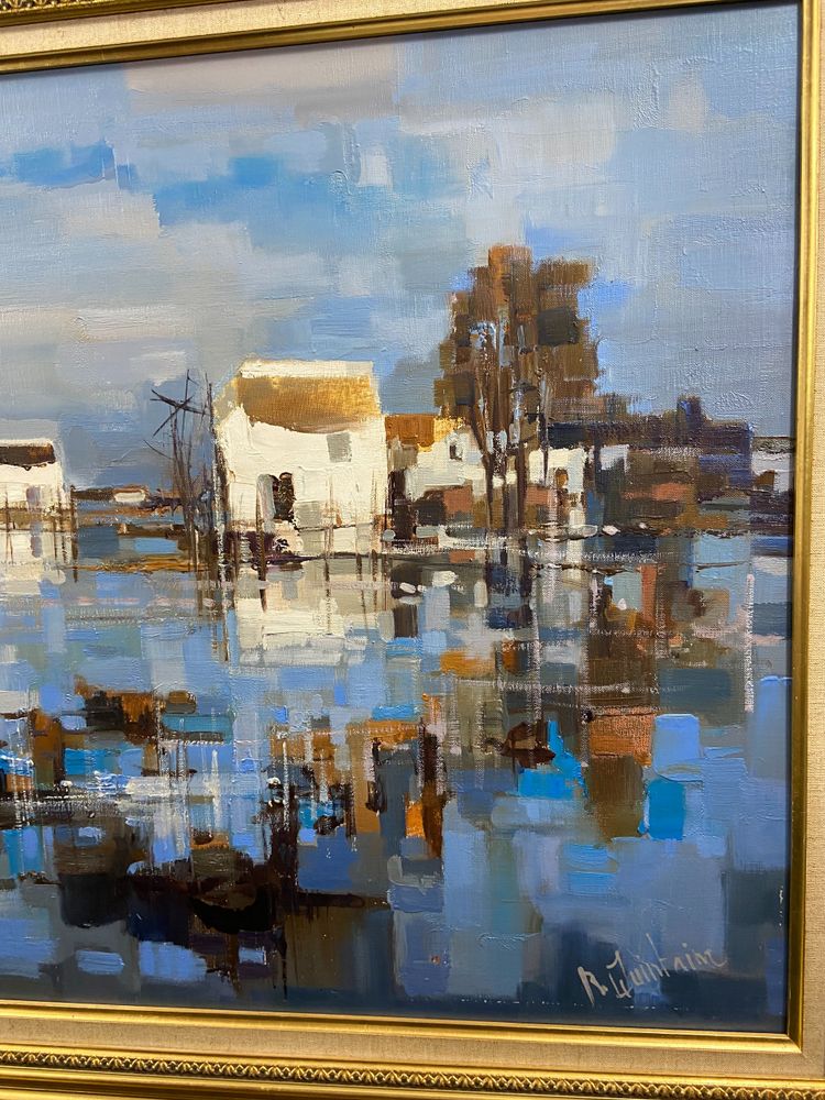 Large painting oil on canvas Camargue landscape signed Roger QUINTAINE 1921-2005