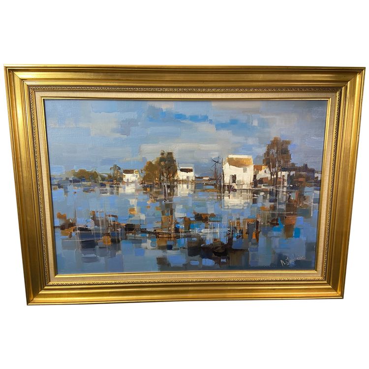 Large painting oil on canvas Camargue landscape signed Roger QUINTAINE 1921-2005