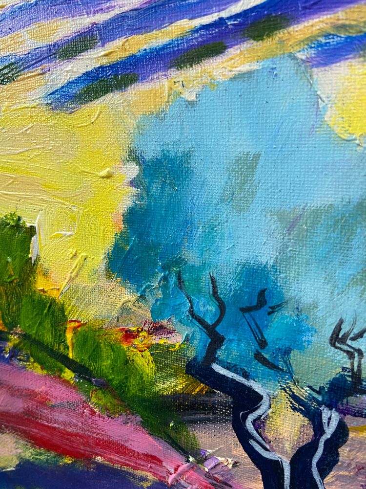 Grande dipinto olio su tela paesaggio provenzale Manosque firmato Claude Balta