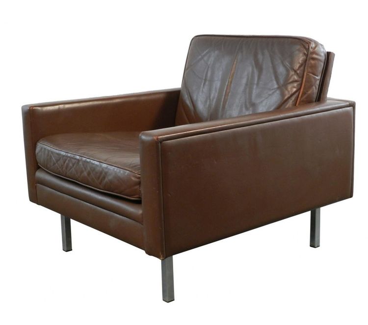 Paire De Fauteuils En Cuir Et Métal Chromé, Style Knoll , Circa 1970