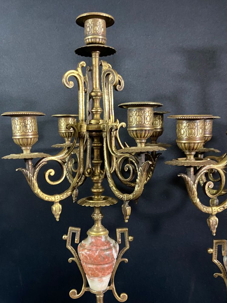 Pair of large bronze and marble candelabras 19th century Napoleon III