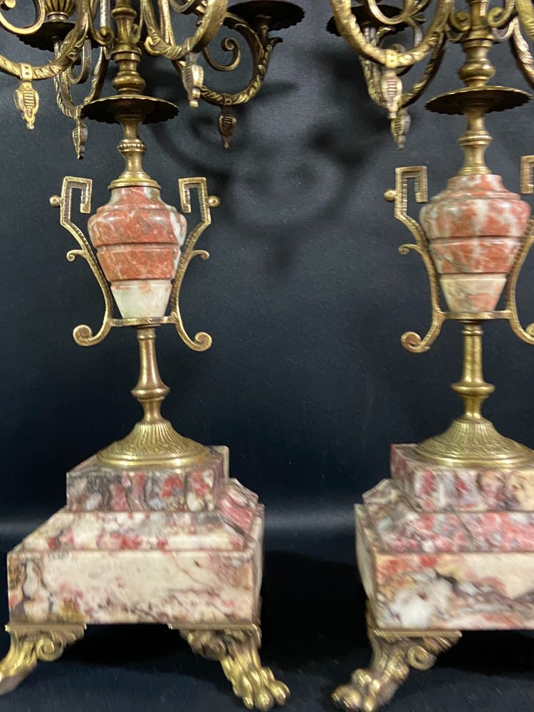 Pair of large bronze and marble candelabras 19th century Napoleon III