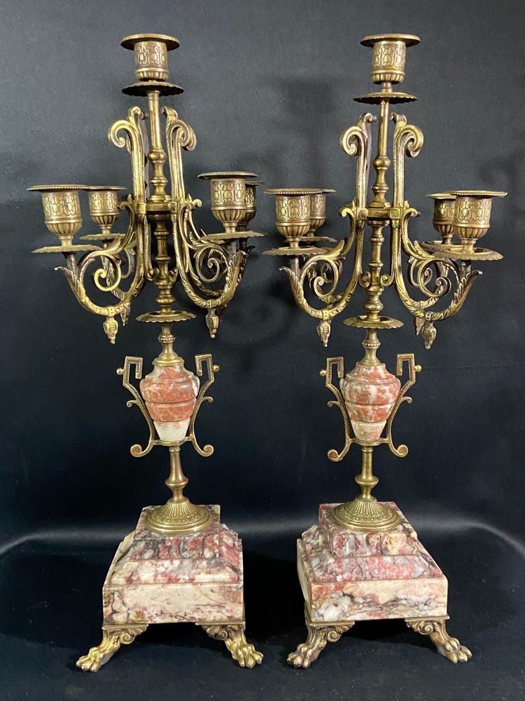 Pair of large bronze and marble candelabras 19th century Napoleon III