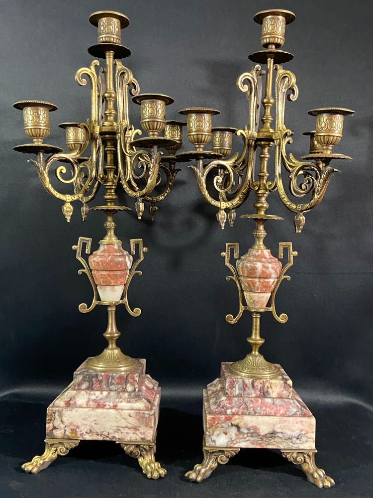 Pair of large bronze and marble candelabras 19th century Napoleon III