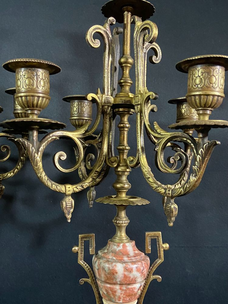 Pair of large bronze and marble candelabras 19th century Napoleon III