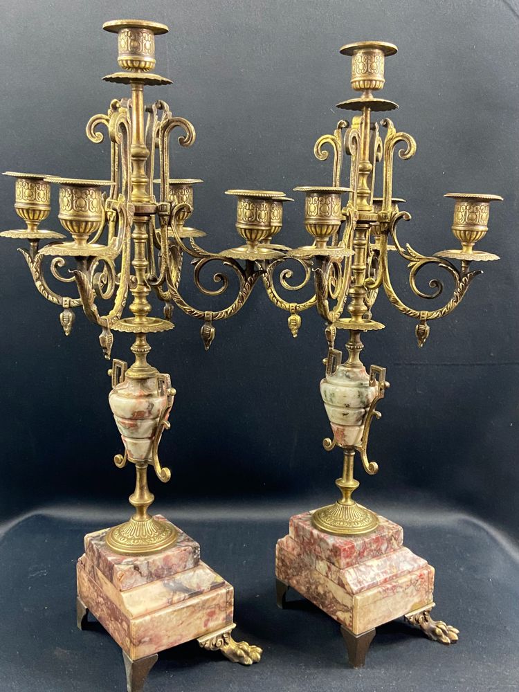Pair of large bronze and marble candelabras 19th century Napoleon III