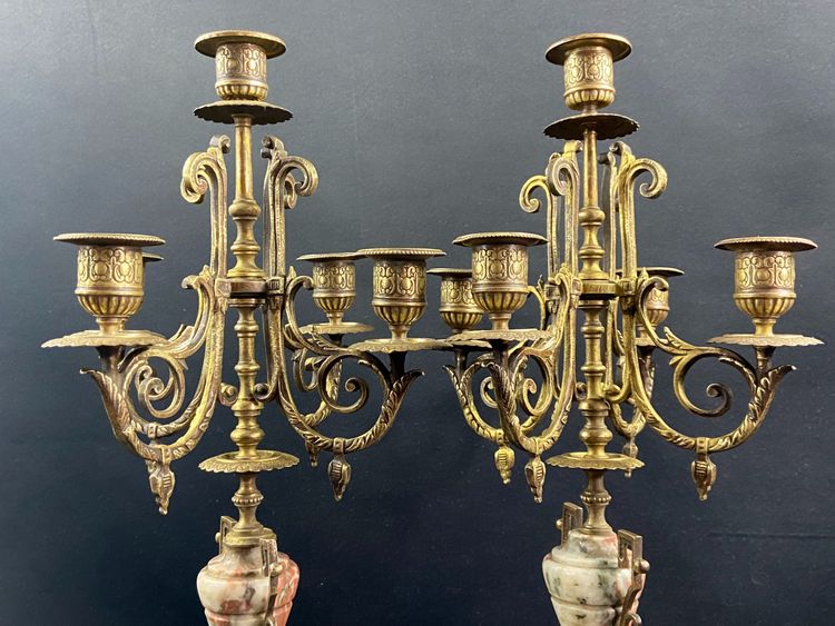 Pair of large bronze and marble candelabras 19th century Napoleon III