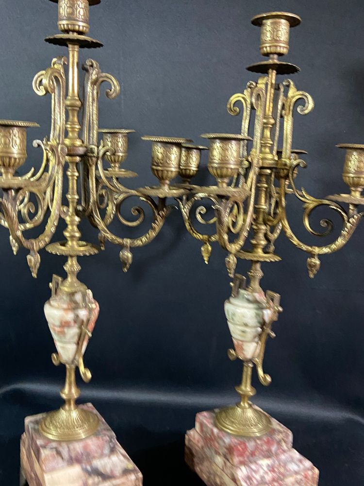 Pair of large bronze and marble candelabras 19th century Napoleon III