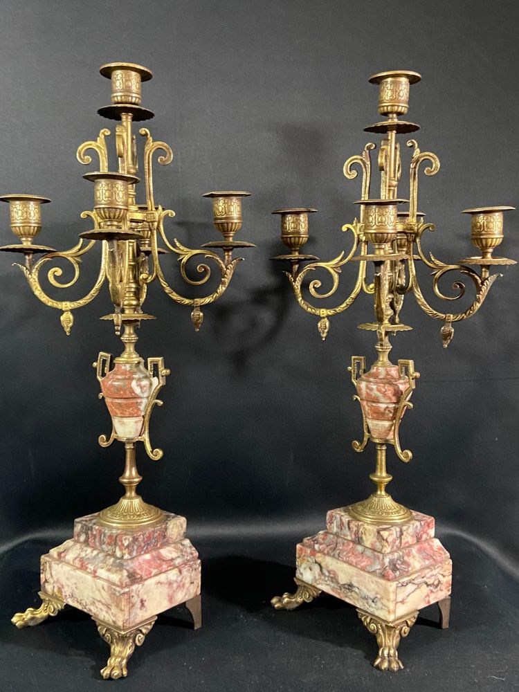 Pair of large bronze and marble candelabras 19th century Napoleon III