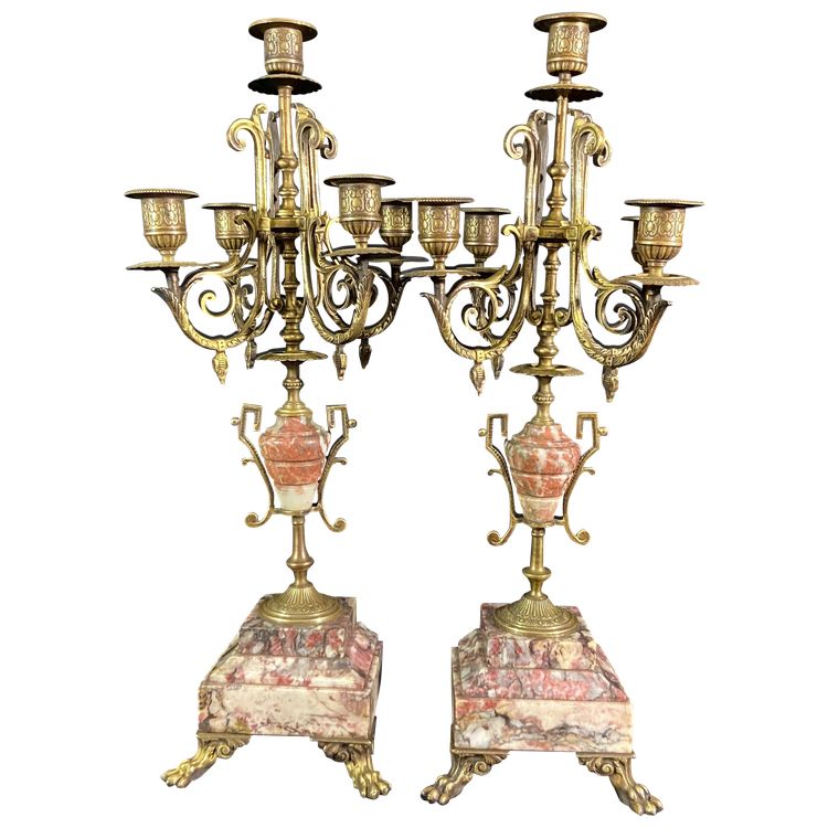 Pair of large bronze and marble candelabras 19th century Napoleon III