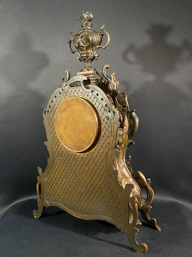 Large Louis XV style bronze cartel clock