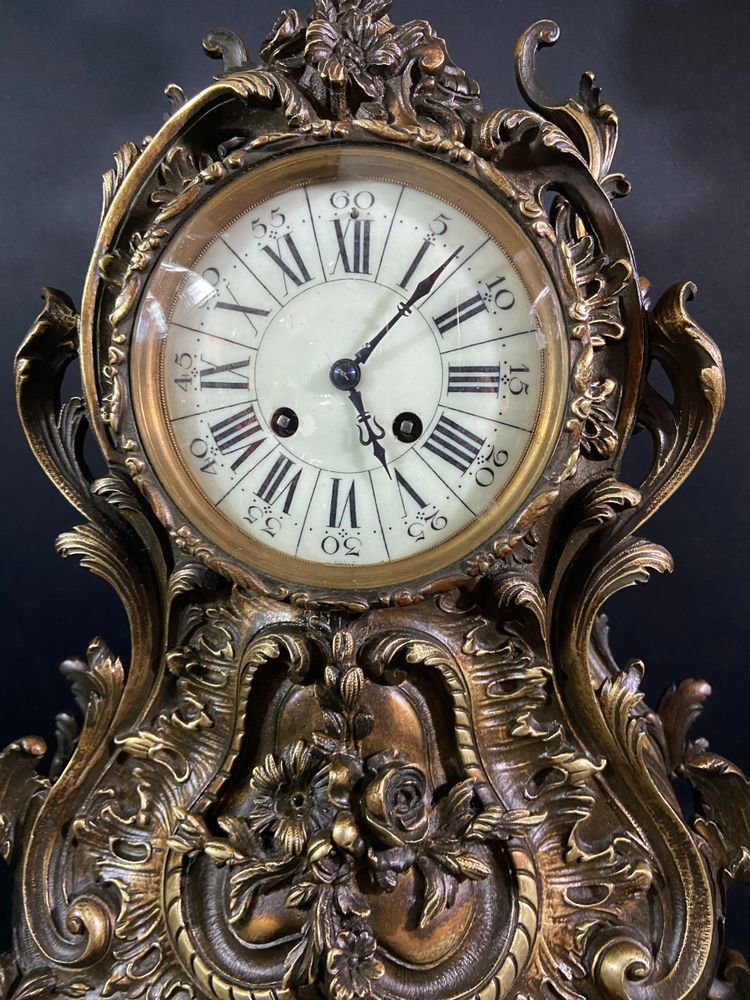 Large Louis XV style bronze cartel clock