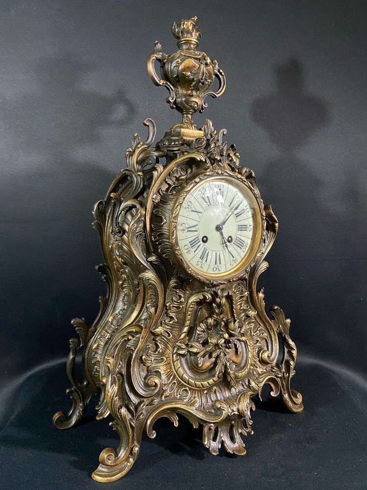 Large Louis XV style bronze cartel clock