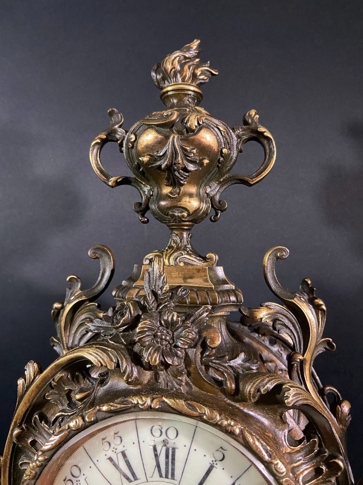 Large Louis XV style bronze cartel clock