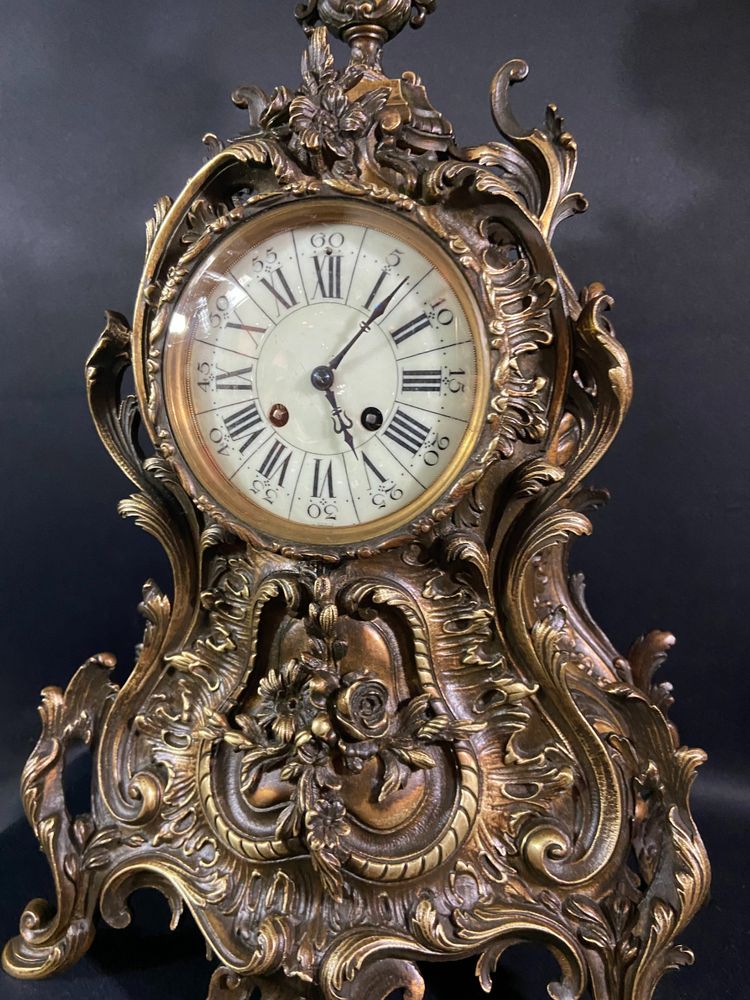 Large Louis XV style bronze cartel clock