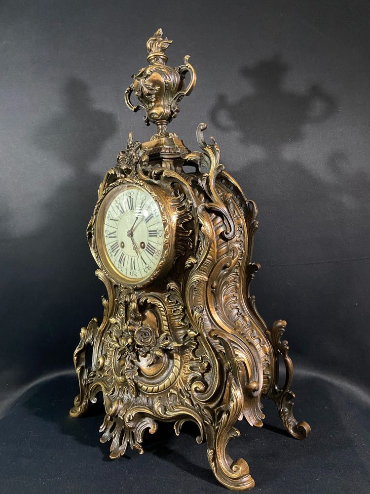 Large Louis XV style bronze cartel clock