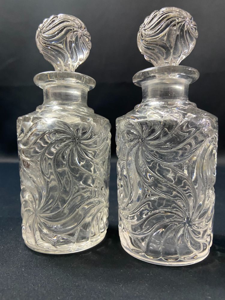 Paire flacons à parfum début XXe cristal SAINT LOUIS modèle Fleurs de violettes