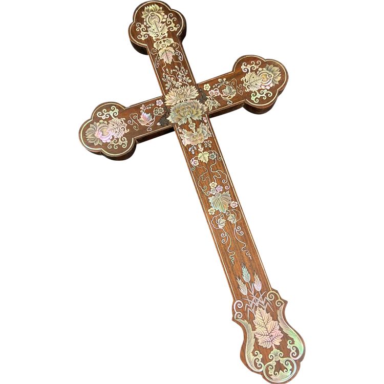 Mahogany apostolic cross inlaid with mother-of-pearl Macao Tonkin Indochina 19th century China