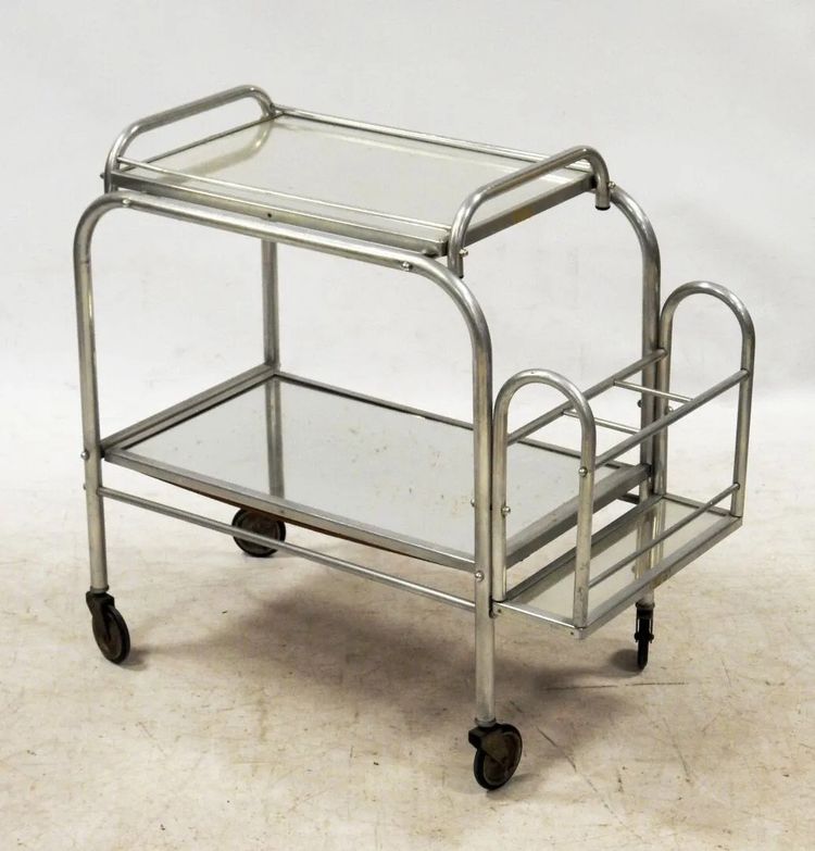 Deux Bar Roulants Art Deco En Aluminium Et Miroir Circa 1930
