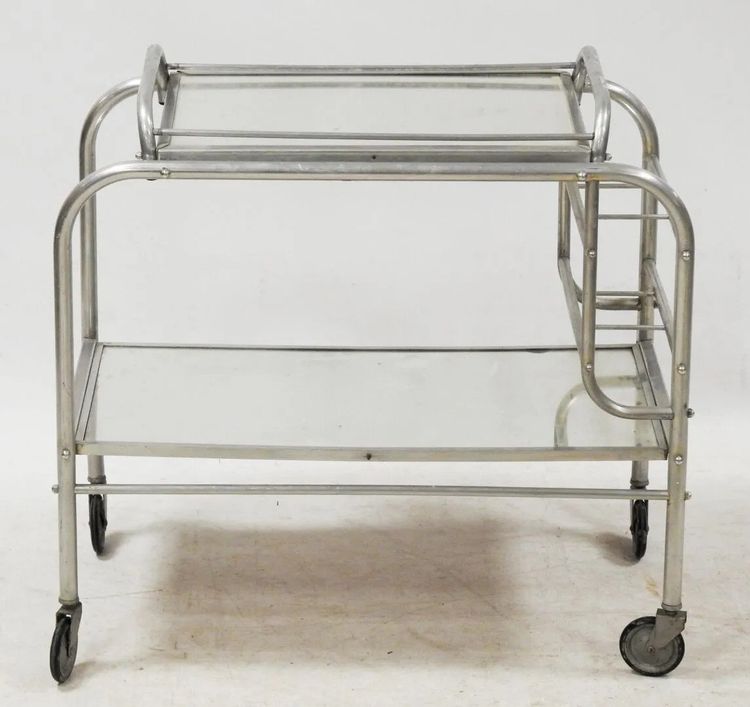 Deux Bar Roulants Art Deco En Aluminium Et Miroir Circa 1930