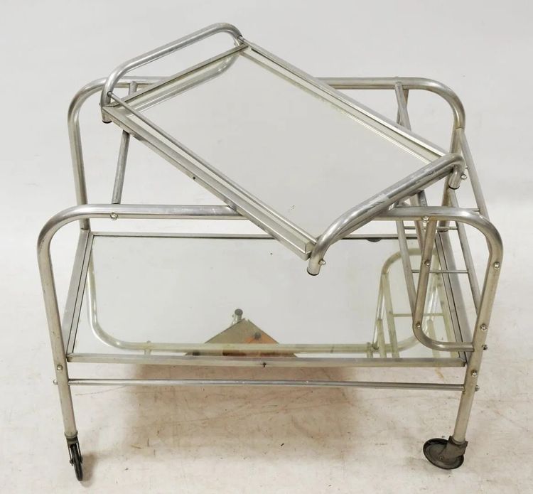 Deux Bar Roulants Art Deco En Aluminium Et Miroir Circa 1930