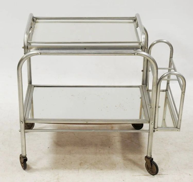 Deux Bar Roulants Art Deco En Aluminium Et Miroir Circa 1930
