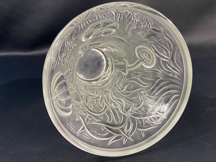 Large Josef Inwald Barolac 1936 Art Deco frosted glass vase, marine life decor