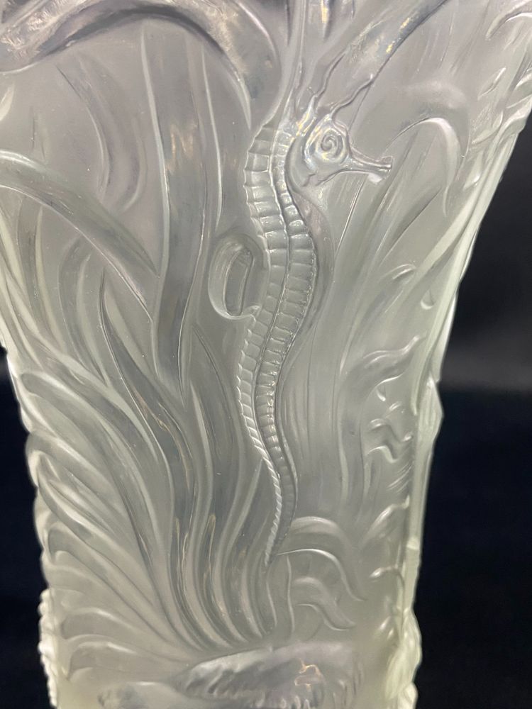 Large Josef Inwald Barolac 1936 Art Deco frosted glass vase, marine life decor