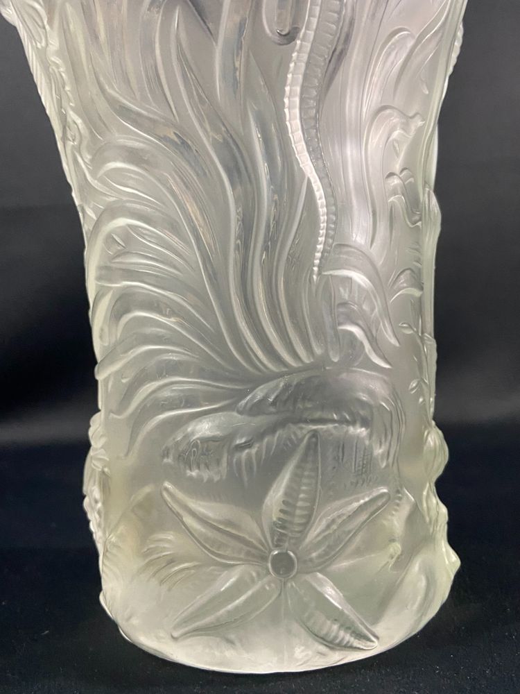 Large Josef Inwald Barolac 1936 Art Deco frosted glass vase, marine life decor