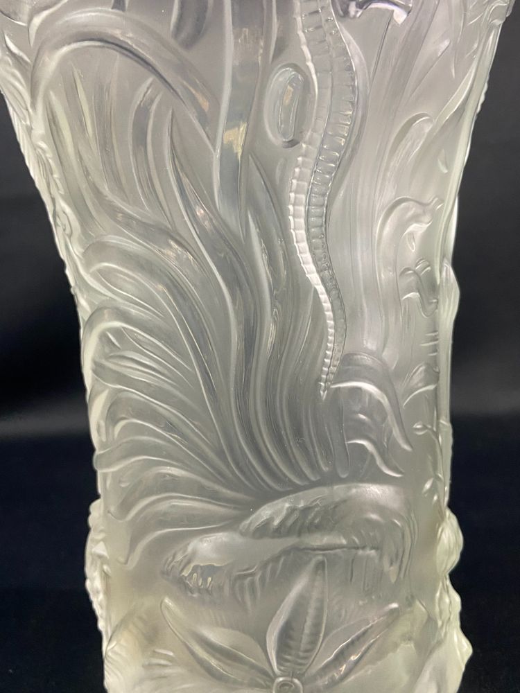 Large Josef Inwald Barolac 1936 Art Deco frosted glass vase, marine life decor