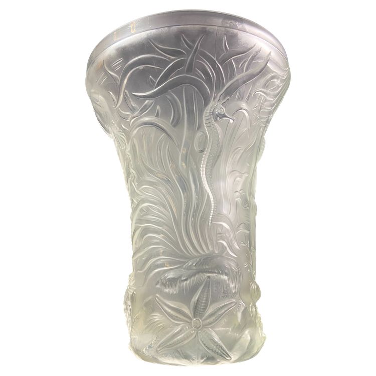 Large Josef Inwald Barolac 1936 Art Deco frosted glass vase, marine life decor