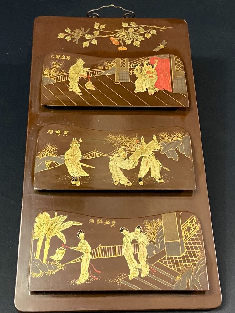 Mail sorter on 3 levels lacquered wood gilded decoration of characters Meiji Japan