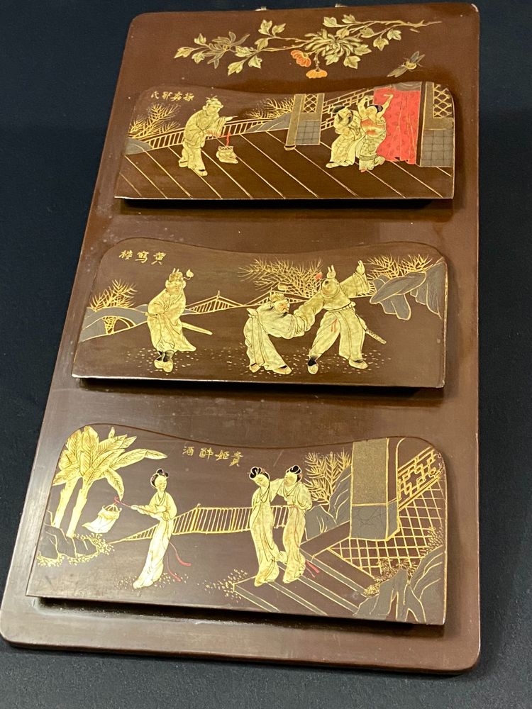 Mail sorter on 3 levels lacquered wood gilded decoration of characters Meiji Japan