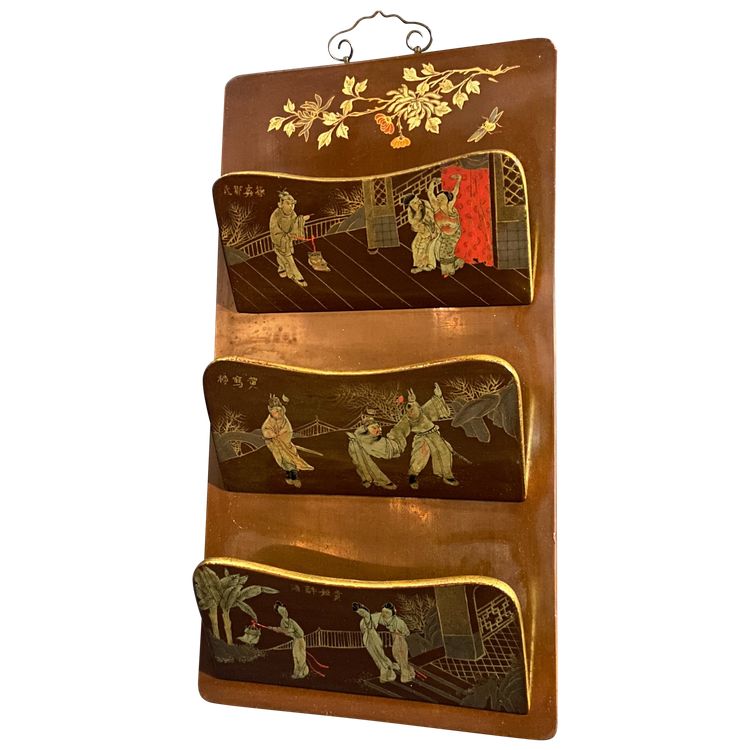 Mail sorter on 3 levels lacquered wood gilded decoration of characters Meiji Japan