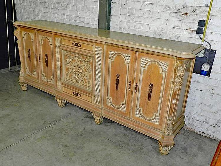 Credenza del 1940 in rovere sbiancato, marmo e bronzo