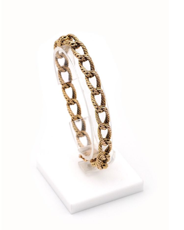70er Jahre Gourmet-Armband aus strukturiertem 18k Gold, Vintage-Armband, geflochtene Masche, Seventies-Armband