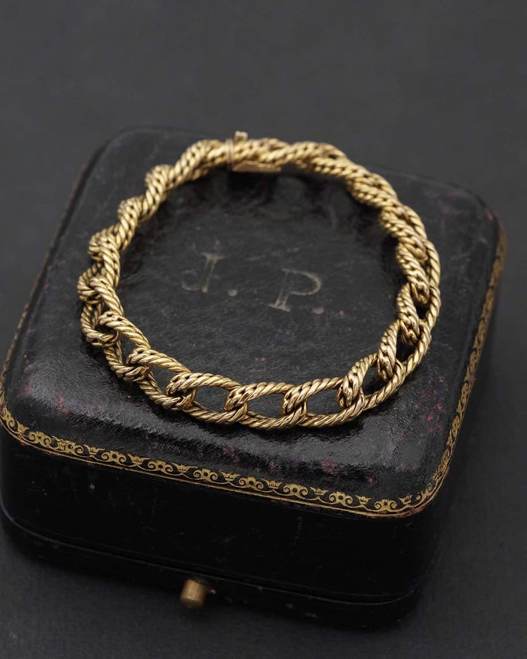 70er Jahre Gourmet-Armband aus strukturiertem 18k Gold, Vintage-Armband, geflochtene Masche, Seventies-Armband