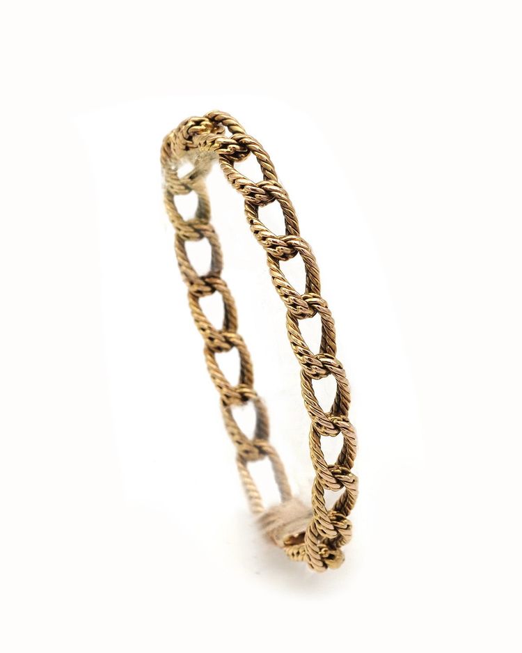 70er Jahre Gourmet-Armband aus strukturiertem 18k Gold, Vintage-Armband, geflochtene Masche, Seventies-Armband