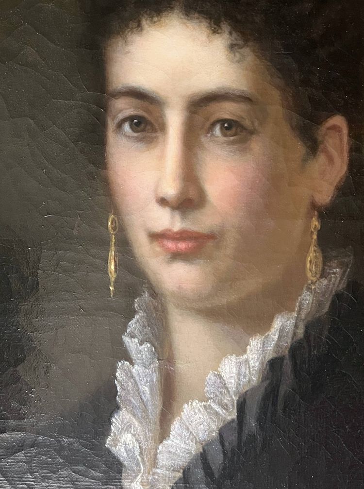 Painting HST "Elegant portrait with jewels" XIX° century signed C.F. Kaiser