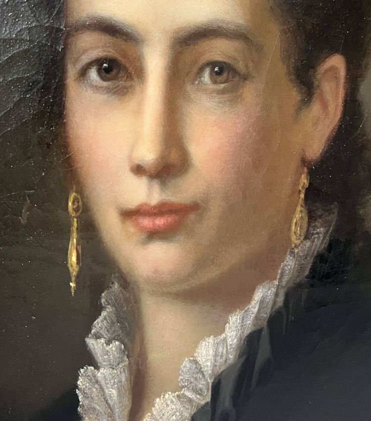 Painting HST "Elegant portrait with jewels" XIX° century signed C.F. Kaiser