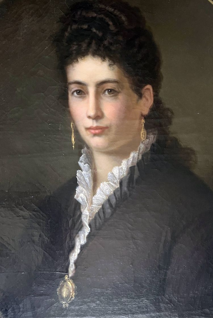 Painting HST "Elegant portrait with jewels" XIX° century signed C.F. Kaiser