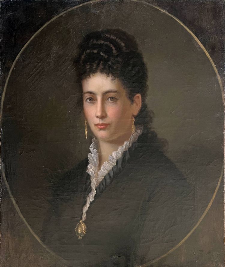 Painting HST "Elegant portrait with jewels" XIX° century signed C.F. Kaiser